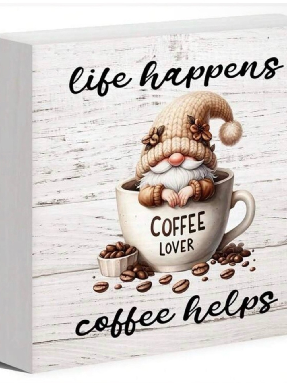 Coffee Lover Gnome Wall Art - Brown & Cream